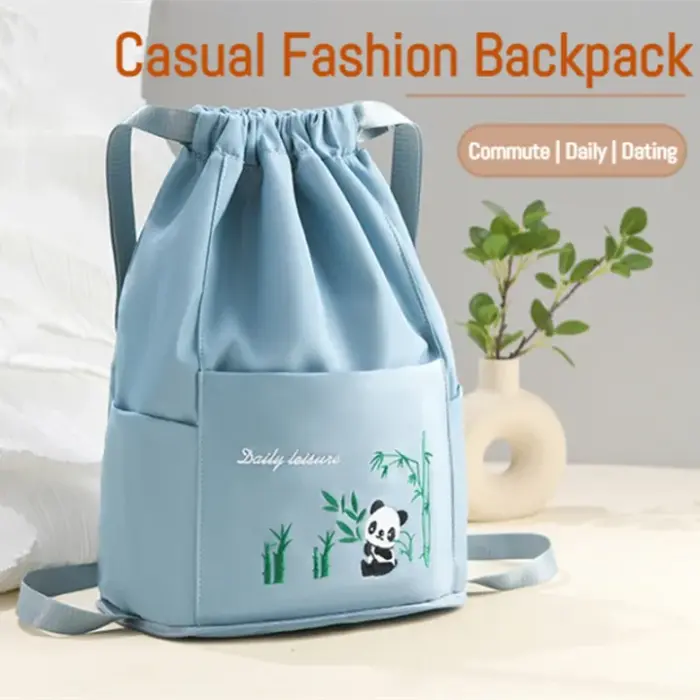 Stylish Ladies Floral Embroidery Drawstring Backpack - Image 3