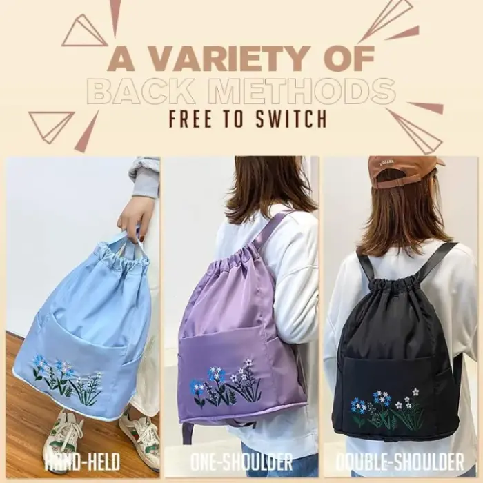 Stylish Ladies Floral Embroidery Drawstring Backpack - Image 2
