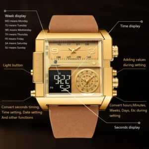 POEDAGAR Luxury Multifunction Rectangle Men's Watch