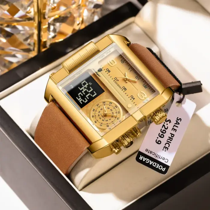 POEDAGAR Luxury Multifunction Rectangle Men's Watch - Image 5