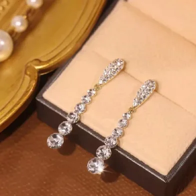 Sparkling Crystal Rhinestone Long Drop Earrings