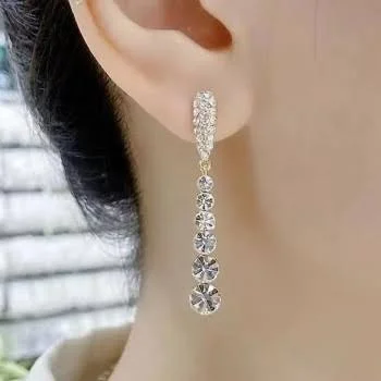 Sparkling Crystal Rhinestone Long Drop Earrings