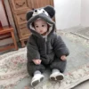 Cute Teddy Bear Fleece Hooded Baby Romper Snowsuit