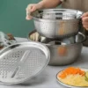 3Pcs Stainless Steel Drain Basket & Multifunctional Vegetable Cutter Set (26cm)
