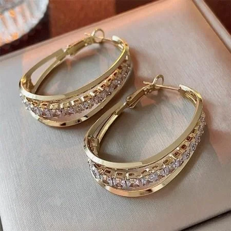 Elegant Multi-Layer Gold Rhinestone Hoop Earrings