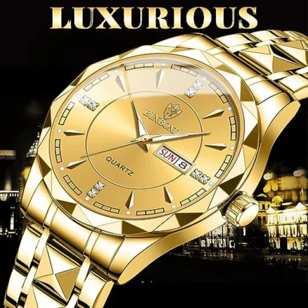 BINBOND Golden Quartz Men's Watch