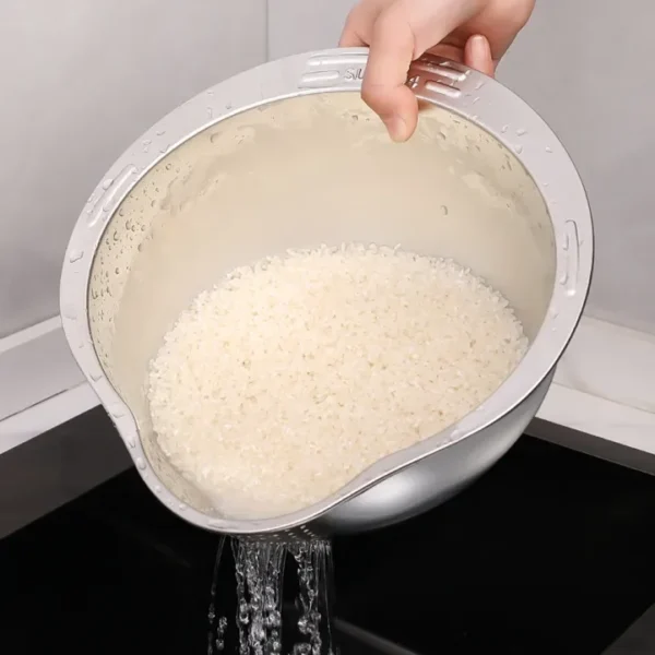 Stainless Steel Rice Washing Bowl & Vegetable Strainer