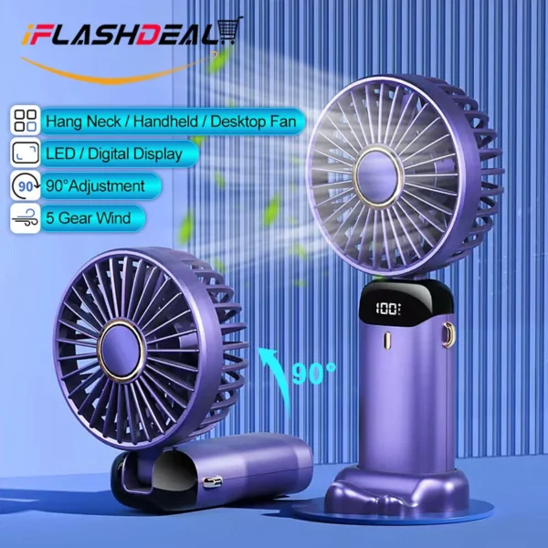 3-in-1 Portable Rechargeable Mini Fan with LED Digital Display (5-Speed)