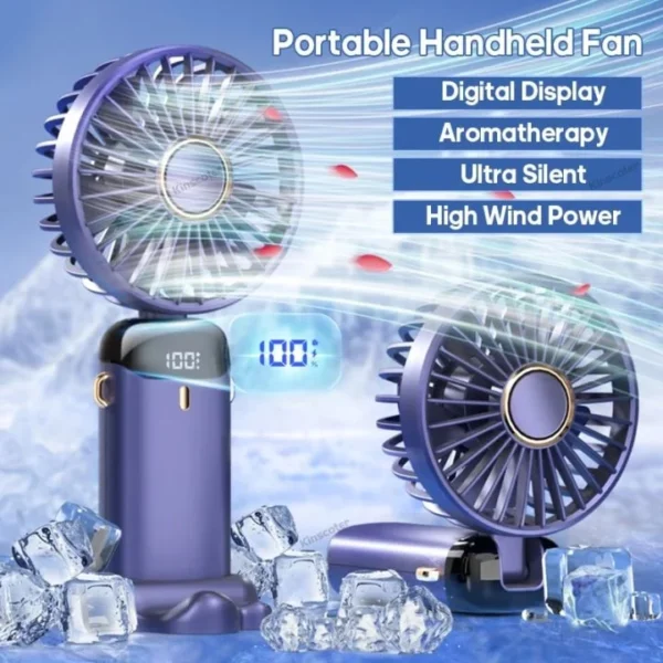 3-in-1 Portable Rechargeable Mini Fan with LED Digital Display (5-Speed)
