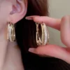 Elegant Multi-Layer Gold Rhinestone Hoop Earrings