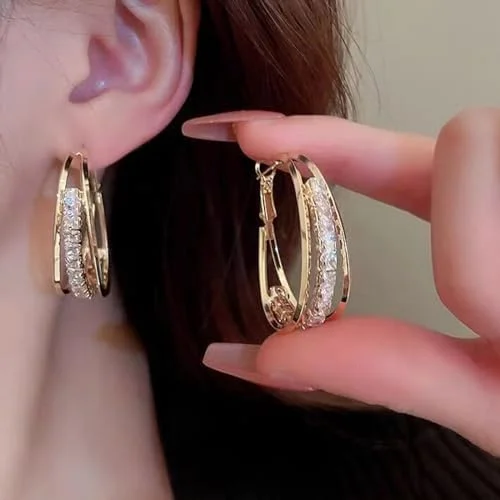 Elegant Multi-Layer Gold Rhinestone Hoop Earrings